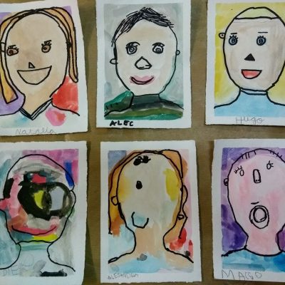 retratos en acuarela de alumnos